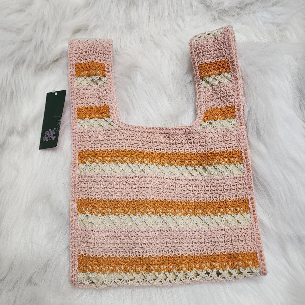 Wild Fable NWT striped pink / orange /cream crochet purse bag with snap closure - Picture 1 of 5